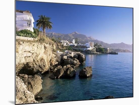 View Along Rocky Coast to Town and Mountains, Nerja, Malaga Area, Costa Del Sol, Andalucia, Spain-Ruth Tomlinson-Mounted Photographic Print