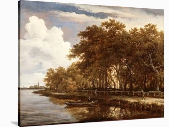 View Along the Amstel, C.1660-Meindert Hobbema-Stretched Canvas