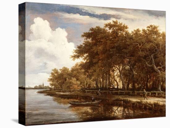 View Along the Amstel, C.1660-Meindert Hobbema-Stretched Canvas