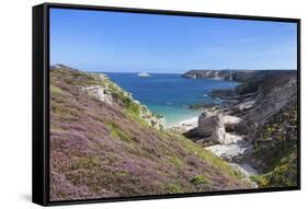 View Along the Cliffs of Cap Frehel to the Lighthouse, Cotes D'Armor, Brittany, France, Europe-Markus Lange-Framed Stretched Canvas