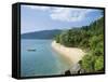 View Along the Coast, Nazri's Beach and Rainforest, Air Batang Bay, Pahang, Malaysia-Jack Jackson-Framed Stretched Canvas