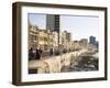 View Along the Malecon, People Sitting on the Seawall Enjoying the Evening Sunshine, Havana, Cuba-Lee Frost-Framed Photographic Print