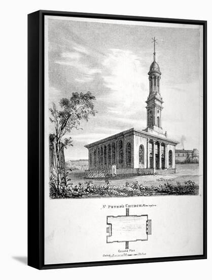 View and Ground Plan of the Church of St Peter Newington, Southwark, London, 1824-P Simonau-Framed Stretched Canvas