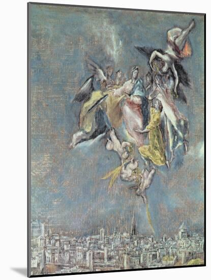 View and Map of the Town of Toledo, Detail of Angels-El Greco-Mounted Giclee Print