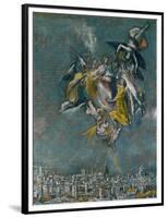 View and map of Toledo. Detail: Virgin and angels protecting Toledo-null-Framed Premium Giclee Print