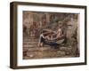 'View at Clovelly, with Stranded Boat and Figures', 1882, (1935)-Birket Foster-Framed Giclee Print