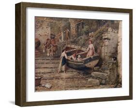 'View at Clovelly, with Stranded Boat and Figures', 1882, (1935)-Birket Foster-Framed Giclee Print