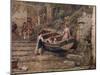 'View at Clovelly, with Stranded Boat and Figures', 1882, (1935)-Birket Foster-Mounted Giclee Print