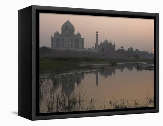 View at Dusk Across the Yamuna River of the Taj Mahal, Agra, Uttar Pradesh State, India-Eitan Simanor-Framed Stretched Canvas