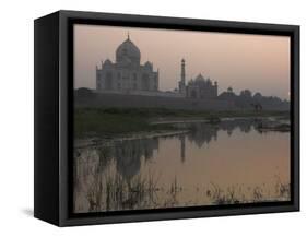 View at Dusk Across the Yamuna River of the Taj Mahal, Agra, Uttar Pradesh State, India-Eitan Simanor-Framed Stretched Canvas