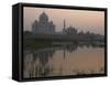 View at Dusk Across the Yamuna River of the Taj Mahal, Agra, Uttar Pradesh State, India-Eitan Simanor-Framed Stretched Canvas