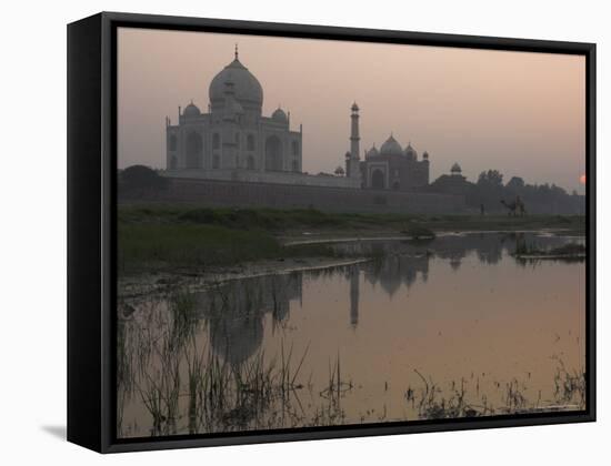 View at Dusk Across the Yamuna River of the Taj Mahal, Agra, Uttar Pradesh State, India-Eitan Simanor-Framed Stretched Canvas