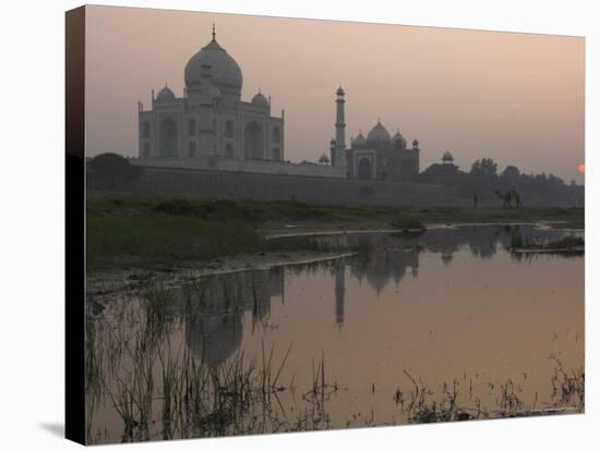 View at Dusk Across the Yamuna River of the Taj Mahal, Agra, Uttar Pradesh State, India-Eitan Simanor-Stretched Canvas