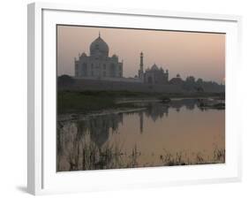 View at Dusk Across the Yamuna River of the Taj Mahal, Agra, Uttar Pradesh State, India-Eitan Simanor-Framed Photographic Print