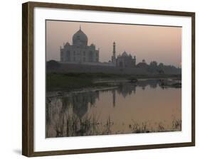 View at Dusk Across the Yamuna River of the Taj Mahal, Agra, Uttar Pradesh State, India-Eitan Simanor-Framed Photographic Print