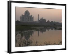 View at Dusk Across the Yamuna River of the Taj Mahal, Agra, Uttar Pradesh State, India-Eitan Simanor-Framed Photographic Print