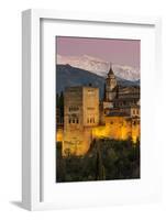 View at dusk of Alhambra palace with the snowy Sierra Nevada in the background, Granada, Andalusia,-Stefano Politi Markovina-Framed Photographic Print