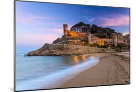 View at Dusk of Vila Vella, the Medieval Old Town of Tossa Del Mar, Costa Brava, Catalonia, Spain-Stefano Politi Markovina-Mounted Photographic Print