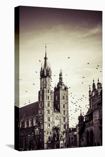 View at St. Mary's Gothic Church, Famous Landmark in Krakow, Poland.-Curioso Travel Photography-Stretched Canvas