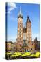 View at St. Mary's Gothic Church, Famous Landmark in Krakow, Poland.-majeczka-majeczka-Stretched Canvas