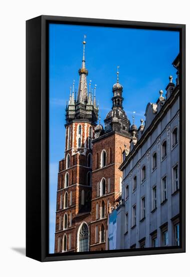 View at St. Mary's Gothic Church, Famous Landmark in Krakow, Poland.-Curioso Travel Photography-Framed Stretched Canvas