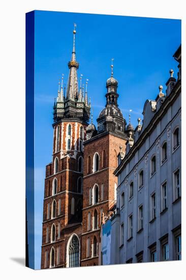 View at St. Mary's Gothic Church, Famous Landmark in Krakow, Poland.-Curioso Travel Photography-Stretched Canvas