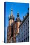 View at St. Mary's Gothic Church, Famous Landmark in Krakow, Poland.-Curioso Travel Photography-Stretched Canvas