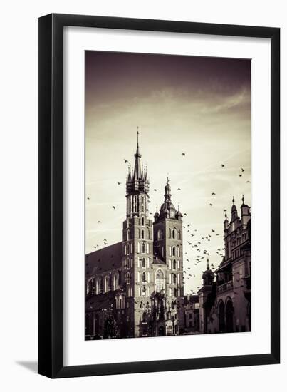 View at St. Mary's Gothic Church, Famous Landmark in Krakow, Poland.-Curioso Travel Photography-Framed Photographic Print