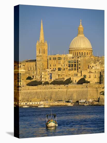 View at Sunset to Valletta with Dome of Carmelite Church, Valletta, Malta, Mediterranean, Europe-Stuart Black-Stretched Canvas