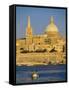 View at Sunset to Valletta with Dome of Carmelite Church, Valletta, Malta, Mediterranean, Europe-Stuart Black-Framed Stretched Canvas