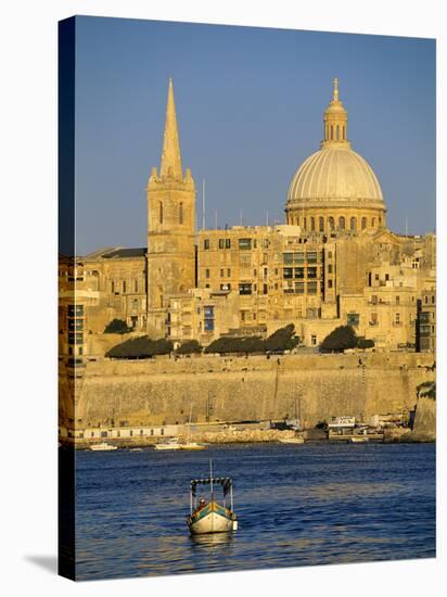 View at Sunset to Valletta with Dome of Carmelite Church, Valletta, Malta, Mediterranean, Europe-Stuart Black-Stretched Canvas