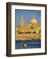 View at Sunset to Valletta with Dome of Carmelite Church, Valletta, Malta, Mediterranean, Europe-Stuart Black-Framed Photographic Print