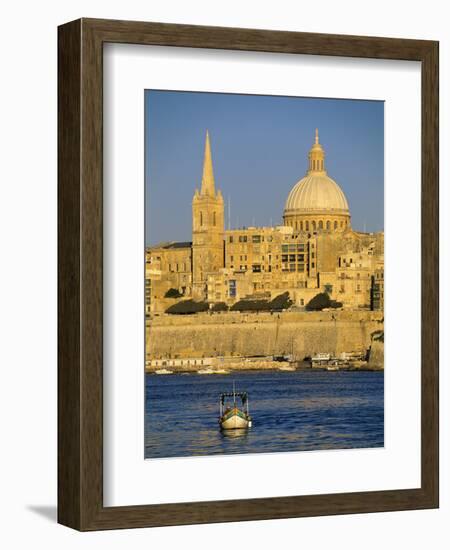 View at Sunset to Valletta with Dome of Carmelite Church, Valletta, Malta, Mediterranean, Europe-Stuart Black-Framed Photographic Print