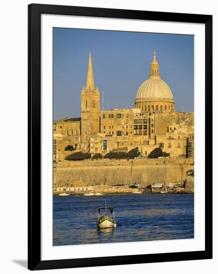 View at Sunset to Valletta with Dome of Carmelite Church, Valletta, Malta, Mediterranean, Europe-Stuart Black-Framed Photographic Print