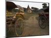 View at Sunset with Horse Cart and Typical Temple, Bagan (Pagan), Myanmar (Burma)-Eitan Simanor-Mounted Photographic Print