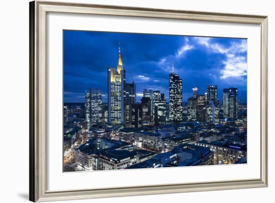 View at the Frankfurt Skyline at Dusk, Frankfurt Am Main, Hesse, Germany-Bernd Wittelsbach-Framed Photographic Print