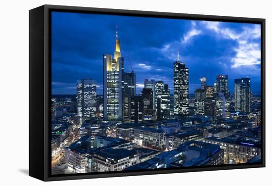 View at the Frankfurt Skyline at Dusk, Frankfurt Am Main, Hesse, Germany-Bernd Wittelsbach-Framed Stretched Canvas