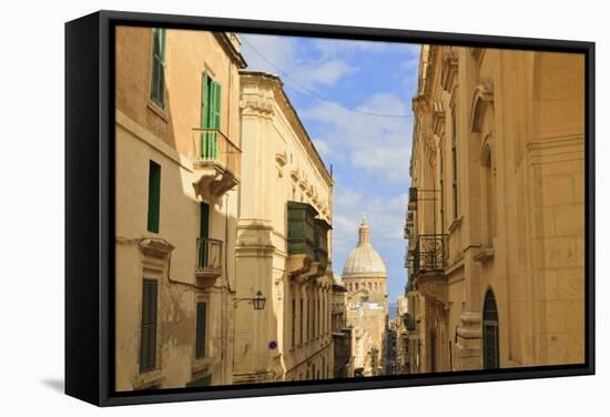 View Down a Narrow Street with Golden Stone-Eleanor-Framed Stretched Canvas