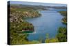 View down from Sibenik or Krka Bridge to Krka River. Sibenik-Knin County, Croatia.-null-Stretched Canvas