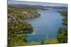 View down from Sibenik or Krka Bridge to Krka River. Sibenik-Knin County, Croatia.-null-Mounted Photographic Print