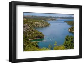 View down from Sibenik or Krka Bridge to Krka River. Sibenik-Knin County, Croatia.-null-Framed Photographic Print