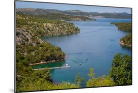 View down from Sibenik or Krka Bridge to Krka River. Sibenik-Knin County, Croatia.-null-Mounted Photographic Print