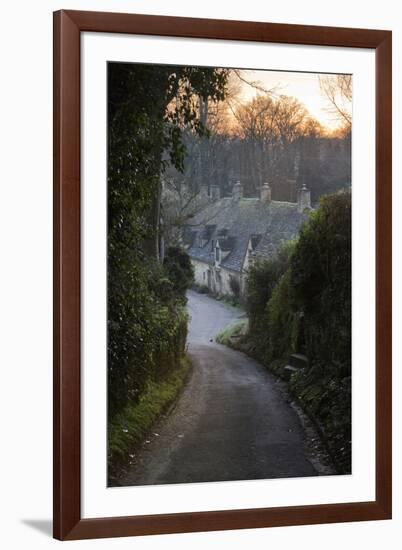 View Down Lane to Arlington Row Cotswold Stone Cottages at Dawn, Bibury, Cotswolds-Stuart Black-Framed Photographic Print