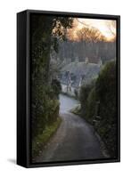 View Down Lane to Arlington Row Cotswold Stone Cottages at Dawn, Bibury, Cotswolds-Stuart Black-Framed Stretched Canvas