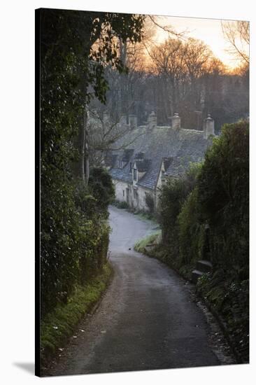 View Down Lane to Arlington Row Cotswold Stone Cottages at Dawn, Bibury, Cotswolds-Stuart Black-Stretched Canvas