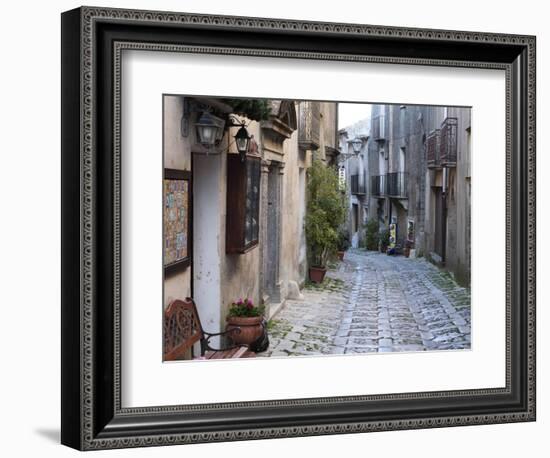 View Down Narrow Cobbled Street, Erice, Sicily, Italy, Europe-Stuart Black-Framed Photographic Print