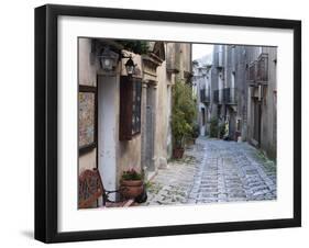 View Down Narrow Cobbled Street, Erice, Sicily, Italy, Europe-Stuart Black-Framed Photographic Print