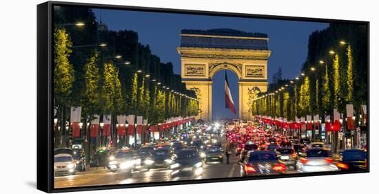 View Down the Champs Elysees to the Arc De Triomphe, Illuminated at Dusk, Paris, France-Gavin Hellier-Framed Stretched Canvas