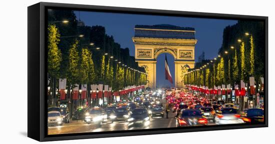 View Down the Champs Elysees to the Arc De Triomphe, Illuminated at Dusk, Paris, France-Gavin Hellier-Framed Stretched Canvas