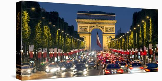 View Down the Champs Elysees to the Arc De Triomphe, Illuminated at Dusk, Paris, France-Gavin Hellier-Stretched Canvas